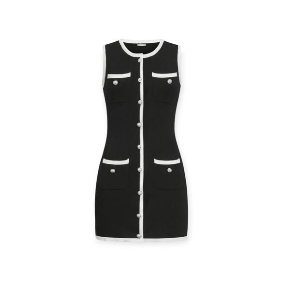 Commense Dresses & Skirts - Commense Black White Trim Pearl Button Sleeveless Knit Mini Dress XL NWT